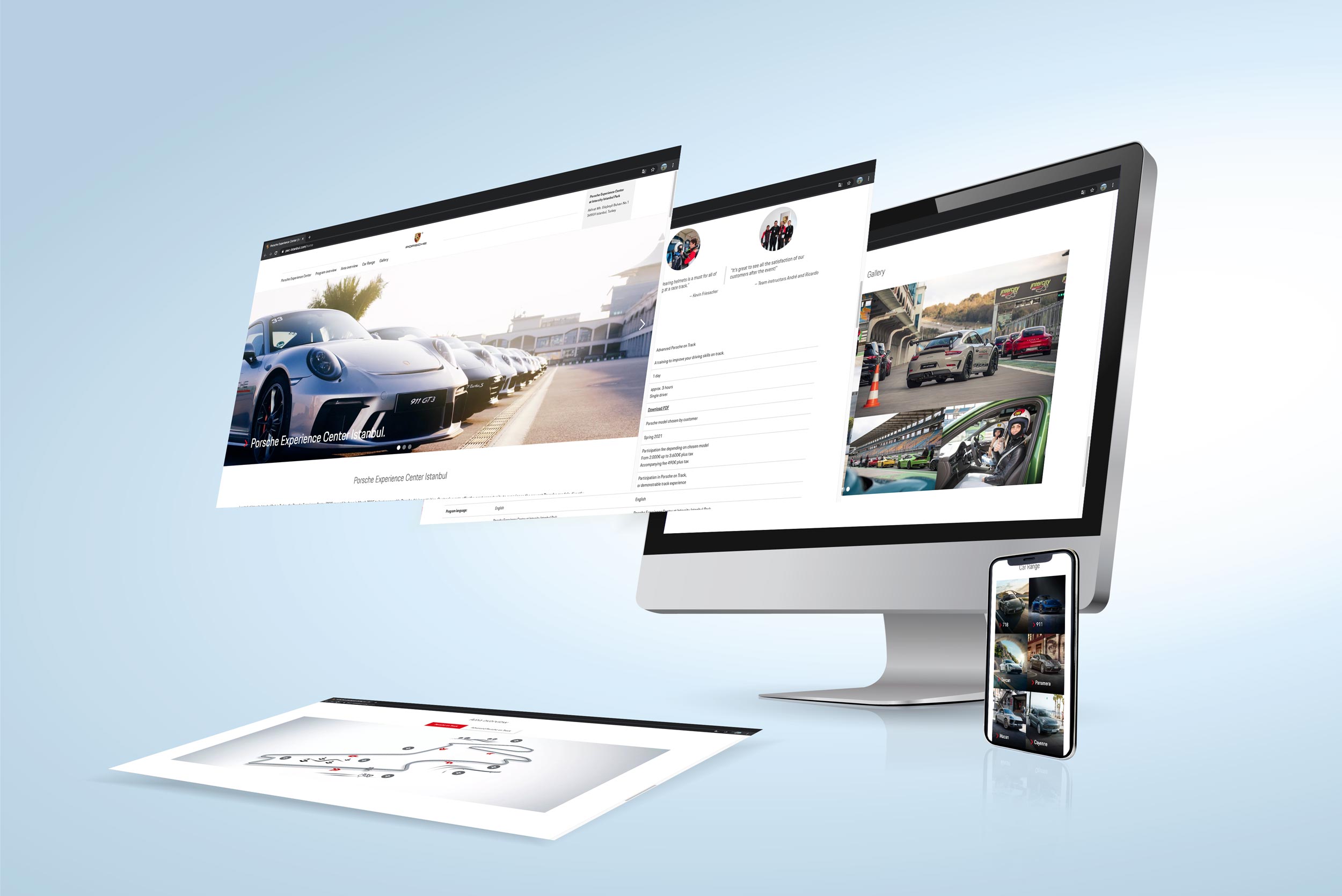 Abbildung eines Rechners mit der Website des Porsche Experience Centers auf dem Bildschirm