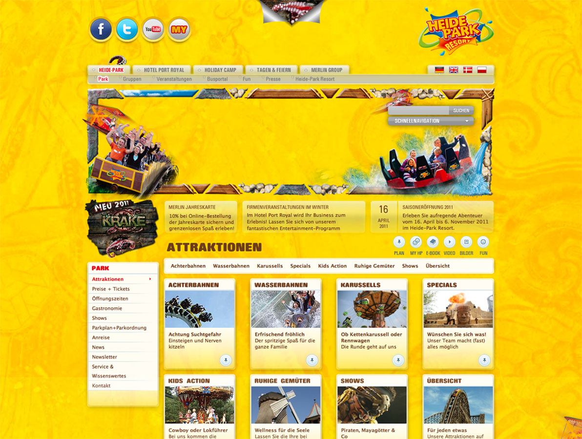 Screenshot einer Unterseite der überarbeiteten Heide Park Resort Internetpräsenz