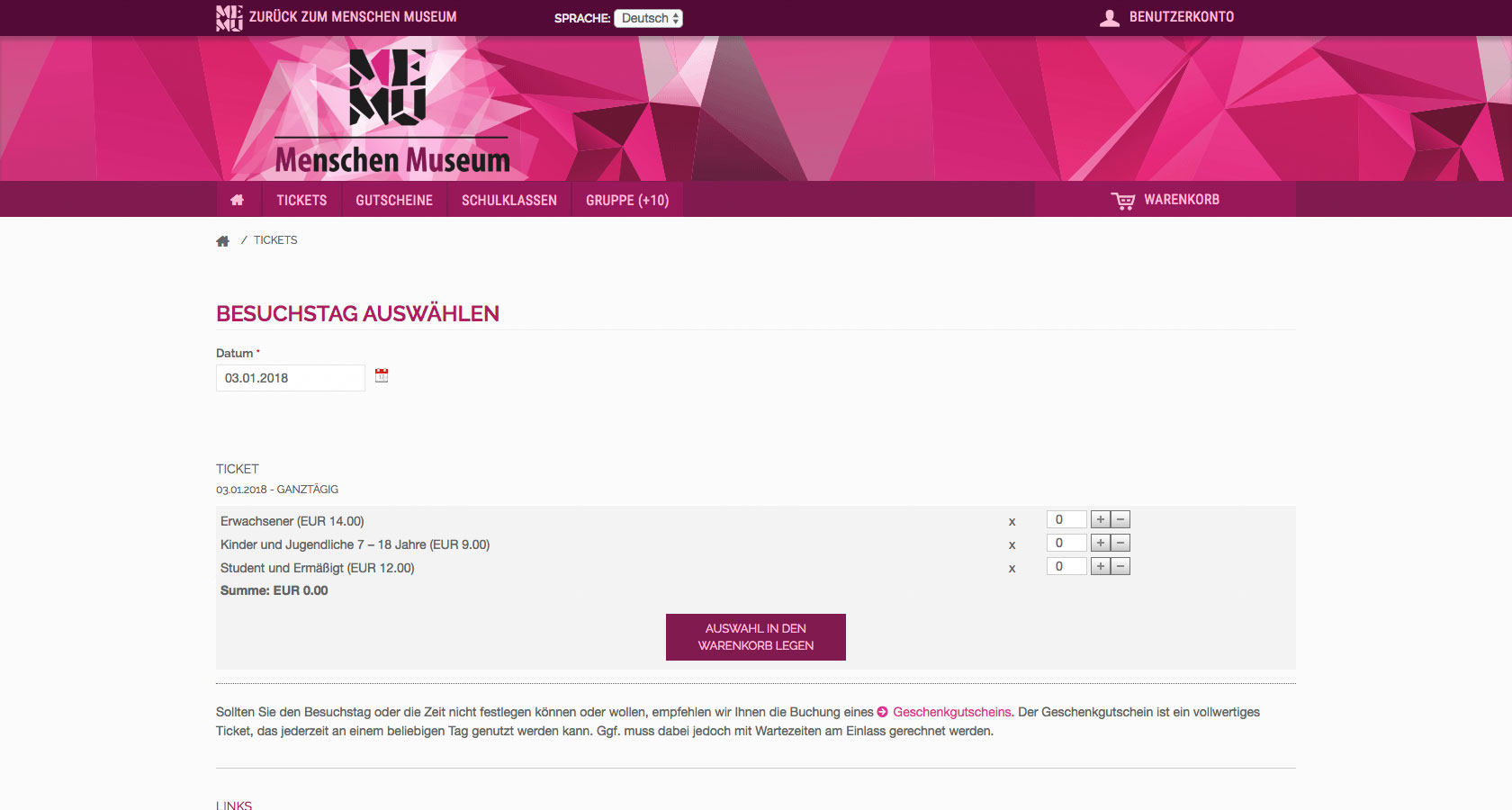 Screenshot einer Detailseite des Onlineshops Memu Berlin