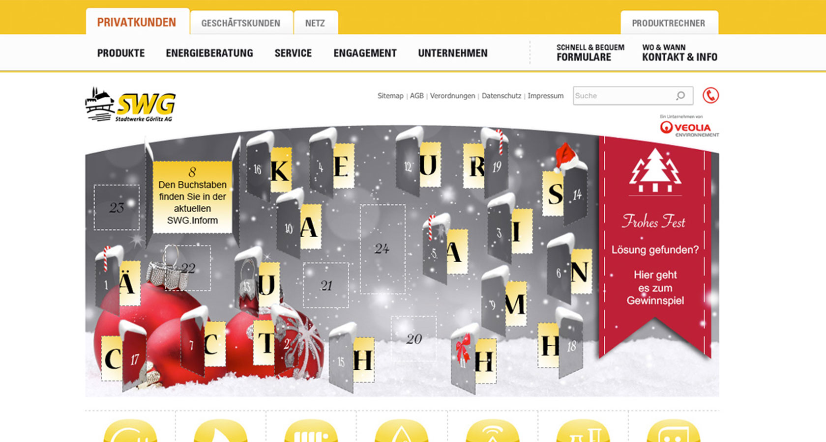 Screenshot vom interaktiven Adventskalender der für die Stadtwerke Görlitz realisiert wurde