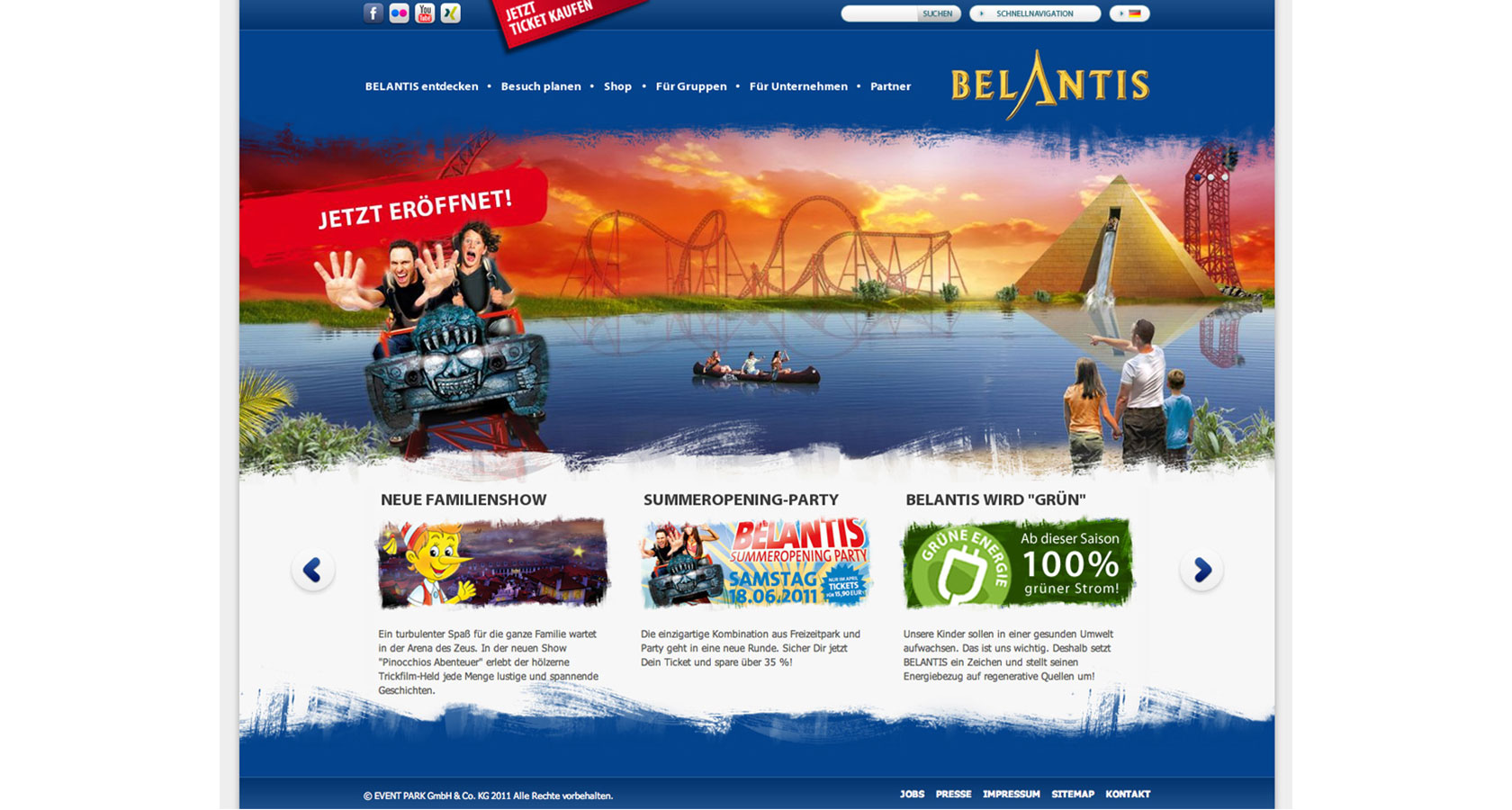 Screenshot der Belantis Internetpräsenz