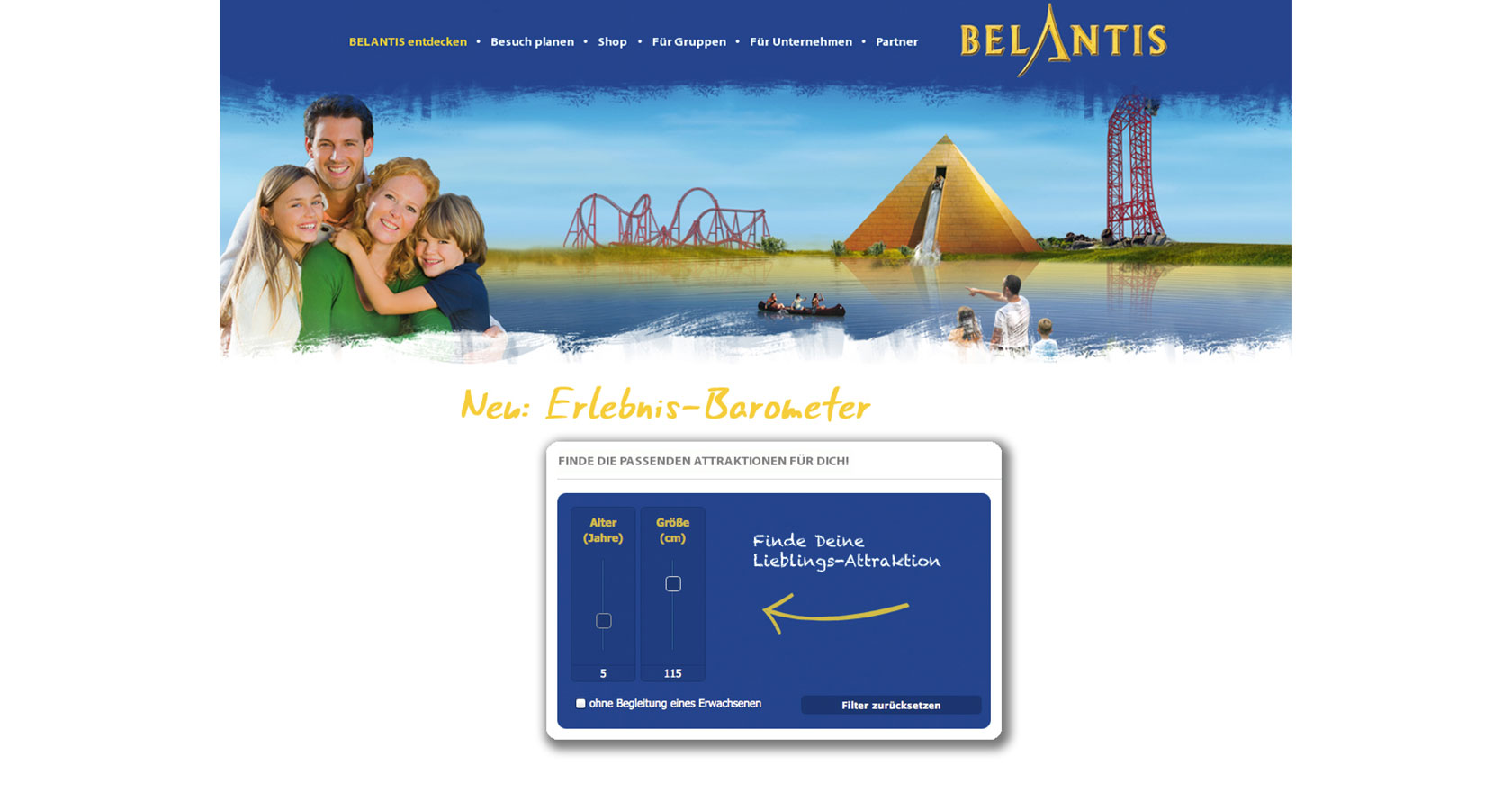 Screenshot vom Erlebnis-Barometer welches für den Freizeitpark Belantis realisiert wurde