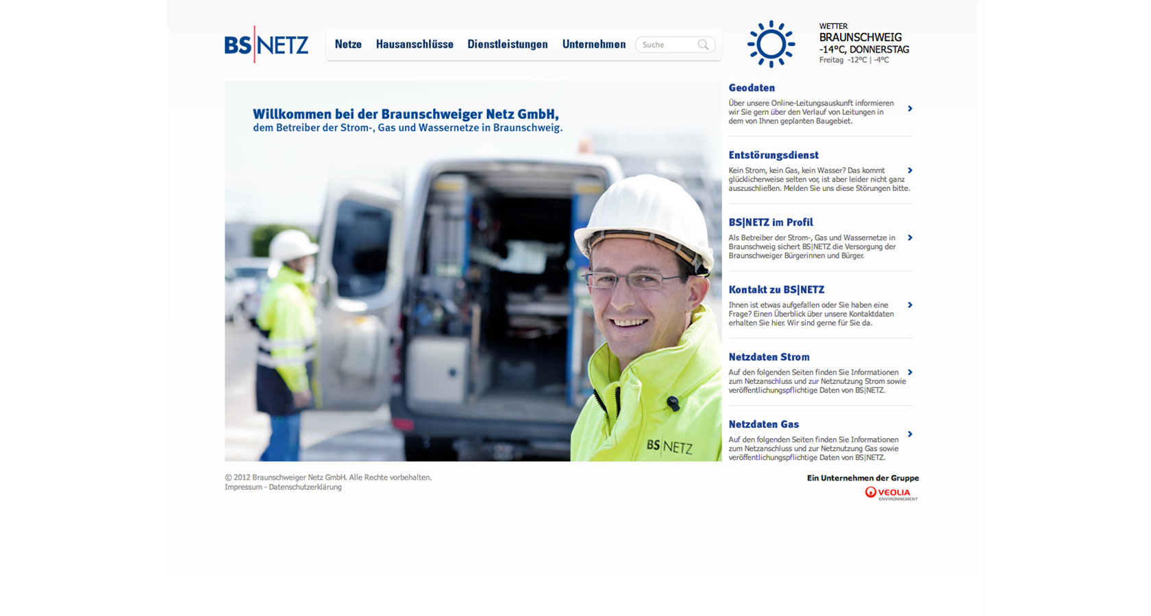 Screenshot der Startseite von der neuen BS|NETZ Website