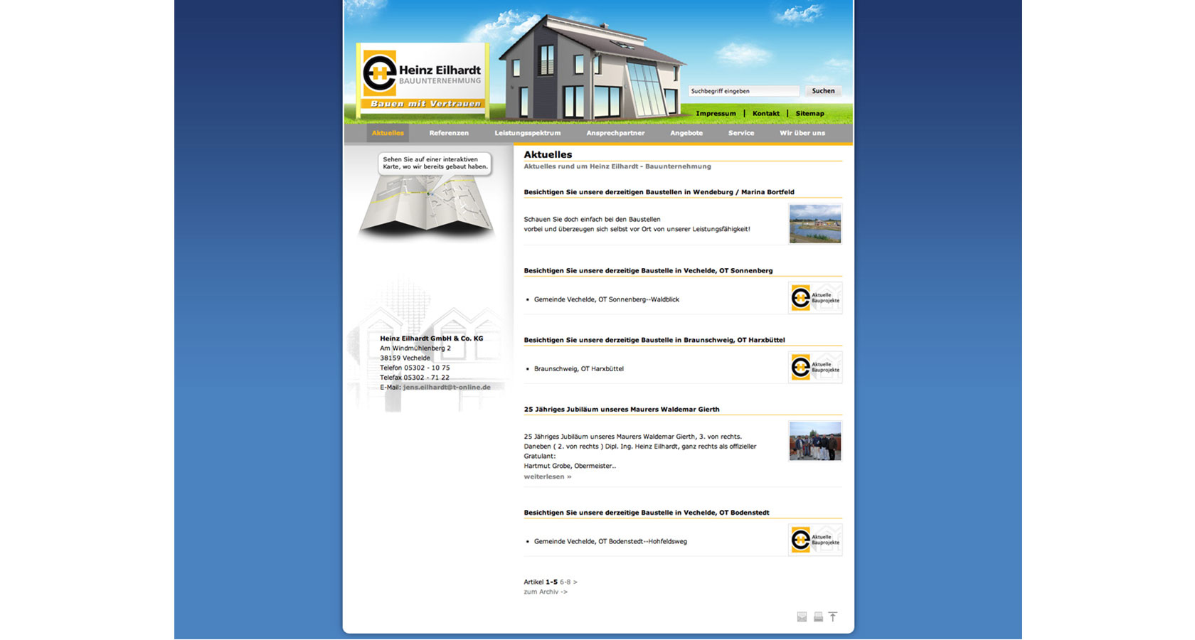 Screenshot der relaunchten Internetpräsenz vom Bauunternehmen Heinz Eilhardt