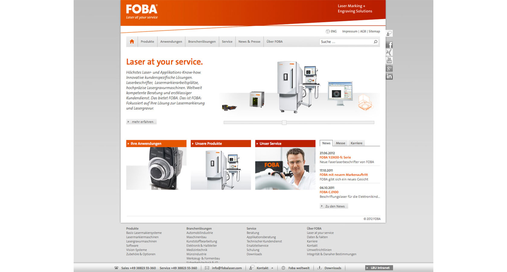 Screenshot der Startseite des Internetauftritts von Foba