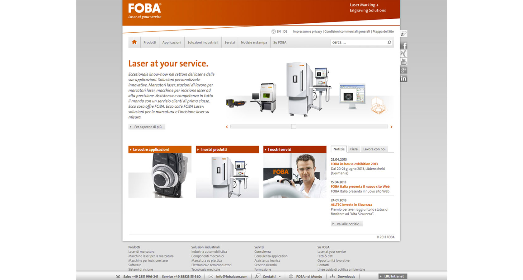 Screenshot der Startseite vom italienischen FOBA Internetauftritt