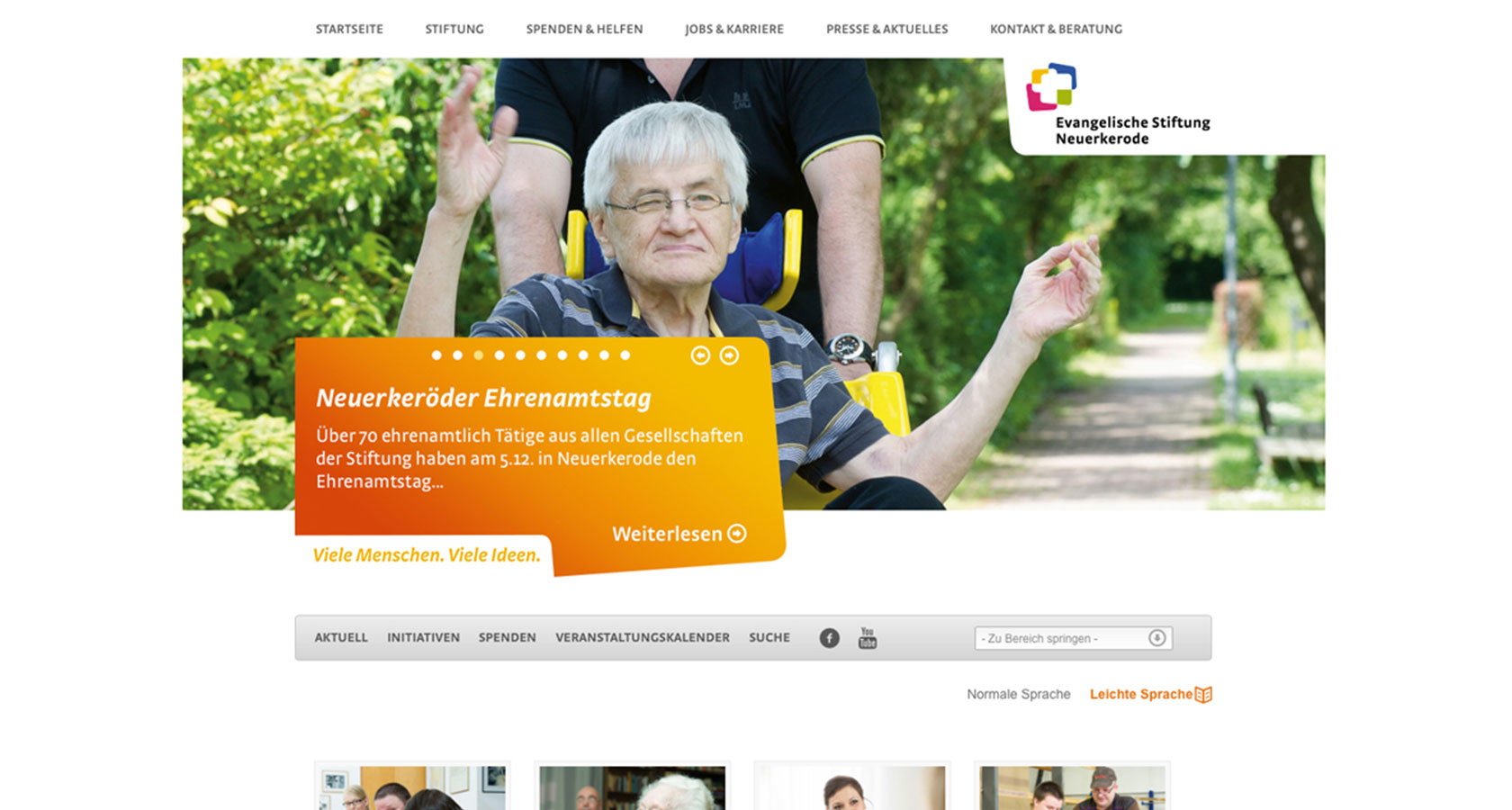 Screenshot der Startseite vom Internetauftritt der Evangelischen Stiftung Neuerkerode