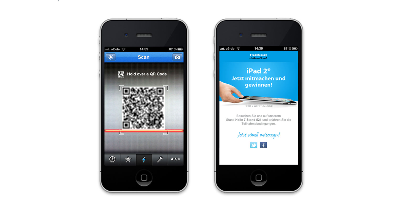 Zwei Darstellungen des QR-Code Gewinnspiels auf dem iPhone