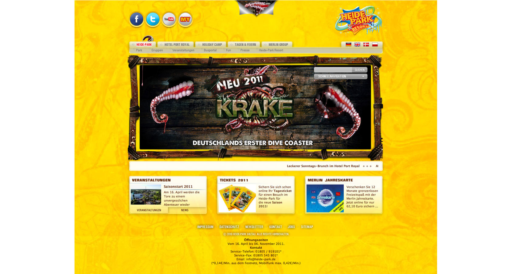 Screenshot von der Startseite der überarbeiteten Heide Park Resort Internetpräsenz