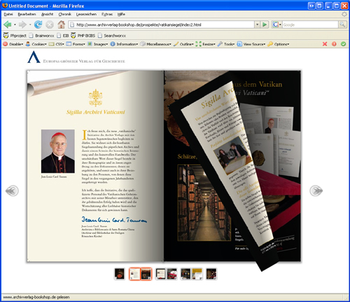 Screenshot 2 „Blätterbarer Katalog“ Archiv Verlag