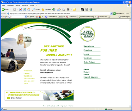 Screenshot AutoEuropa Bank Internetauftritt