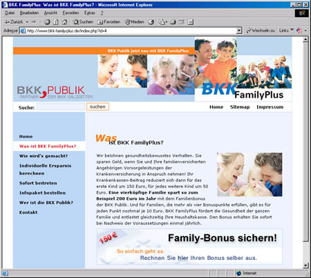 Screenshot vom Internetauftritt der BKK Family Plus