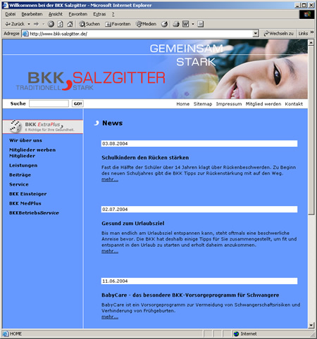 Screenshot 2 vom Internetauftritt der BKK Salzgitter