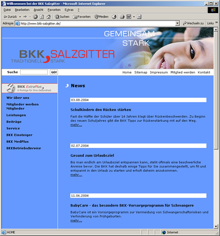 Screenshot 2 vom Internetauftritt der BKK Salzgitter Screenshot 2 vom Internetauftritt der BKK Salzgitter