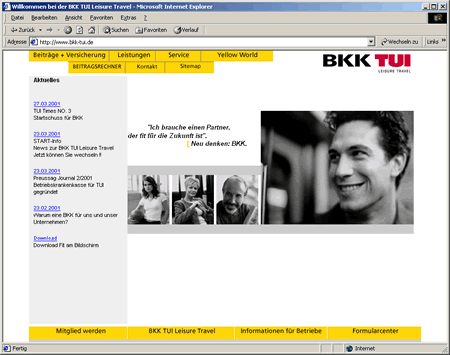 Screenshot 1 vom Internetauftritt der BKK TUI