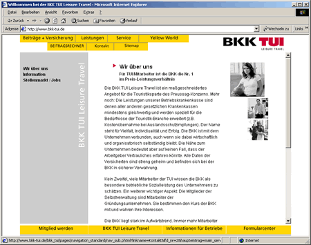 Screenshot 2 vom Internetauftritt der BKK TUI