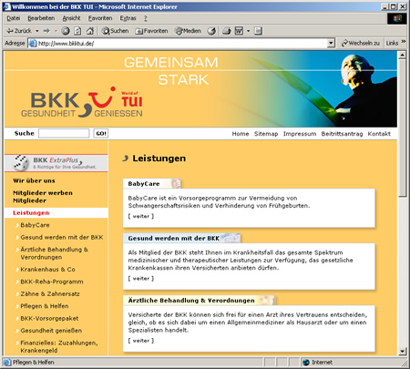 Screenshot 2 vom Relaunch der BKK TUI