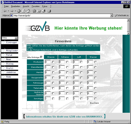 Screenshot 2 Internetauftritt GZVB