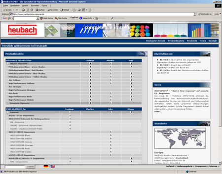 Screenshot Internetauftritt der Heubach GmbH