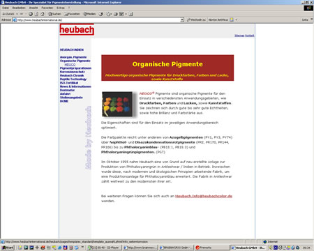Screenshot Internetauftritt der Heubach GmbH