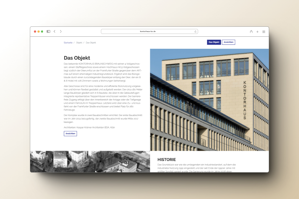 Screenshot einer Infoseite auf der Website des Kontorhaus.