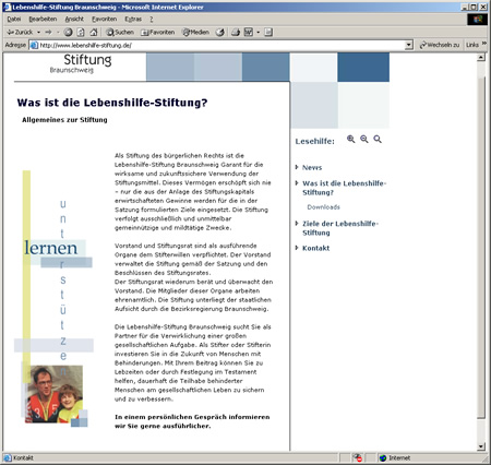 Screenshot Internetauftritt Lebenshilfe Stiftung Braunschweig
