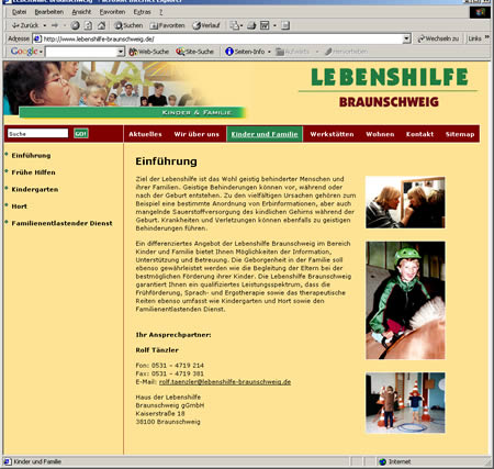Screenshot der Lebenshilfe Stiftung Braunschweig Internetseite