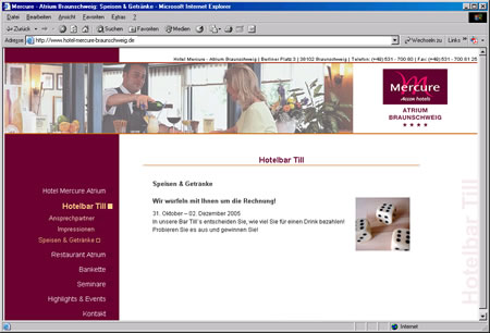 Screenshot Internetauftritt Mercure Hotel Atrium Braunschweig
