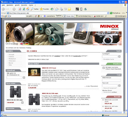 Screenshot vom MINOX Shop