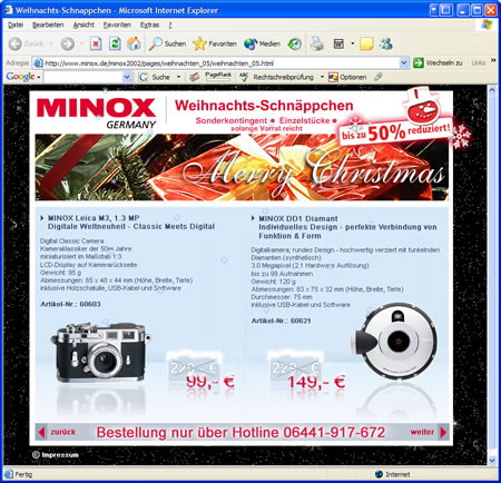 Screenshot MINOX Flash-Site