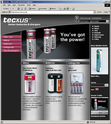 Screenshot Internetauftritt „Tecxus“