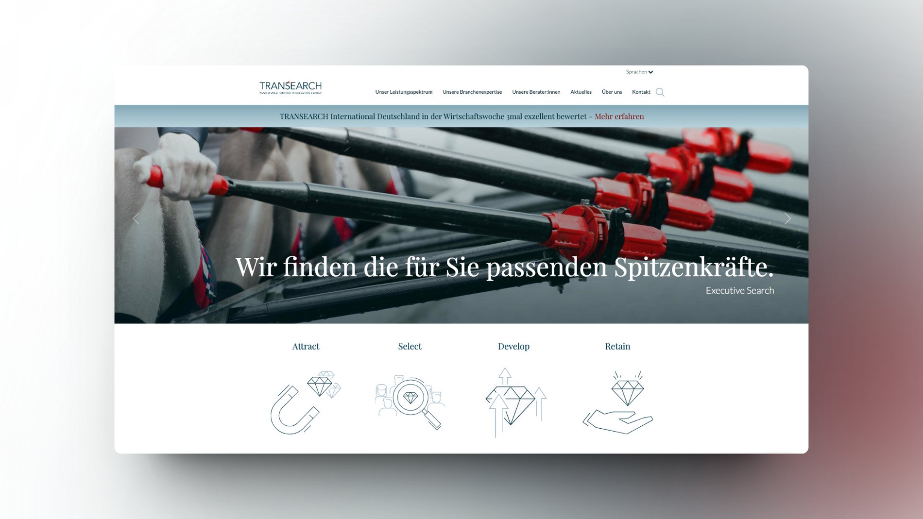 Screenshot der Startseite der Transearch International Website.