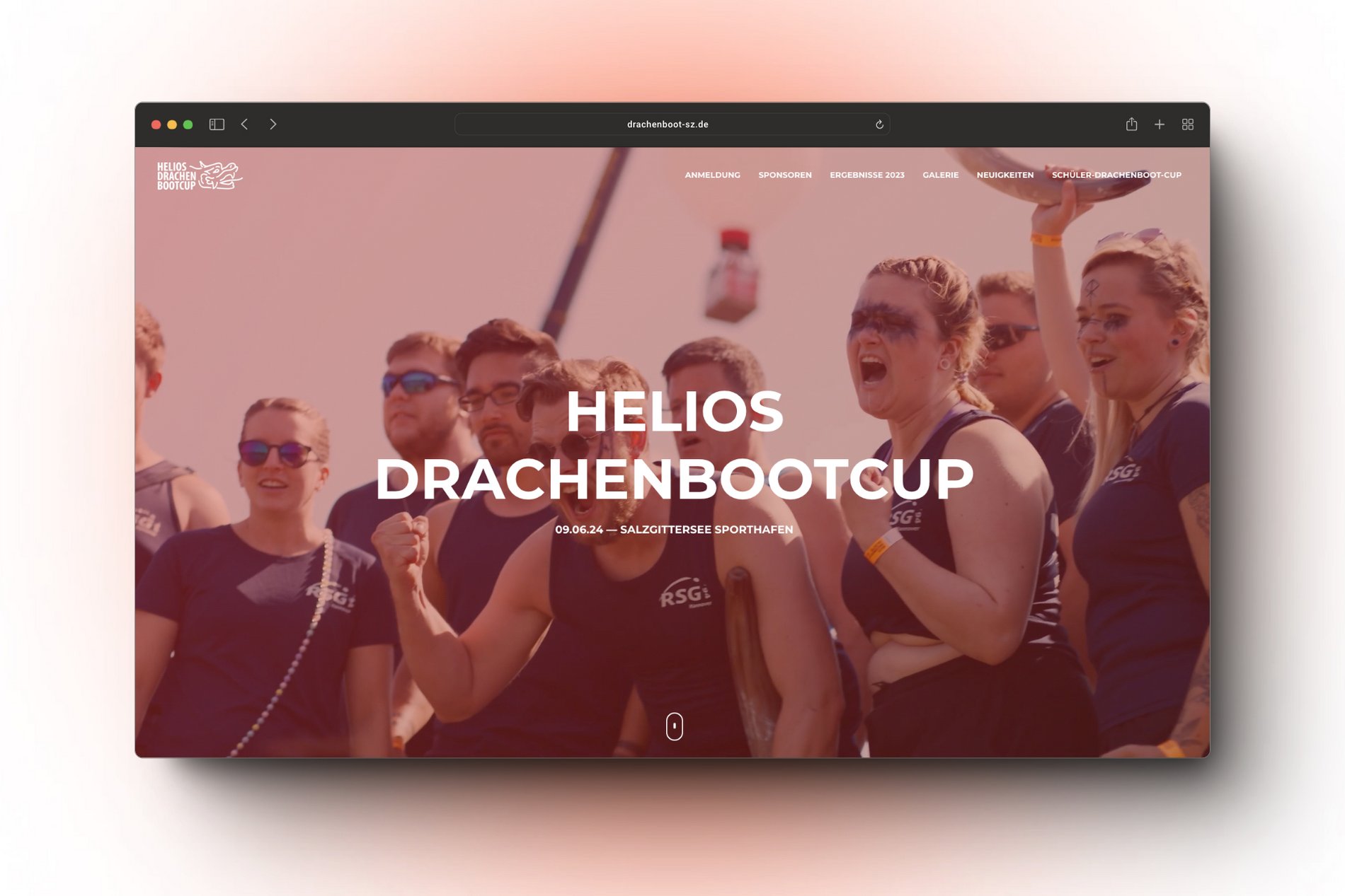 Screenshot der das Hauptvideo mit Überschrift auf der Drachenbootcup Website zeigt.