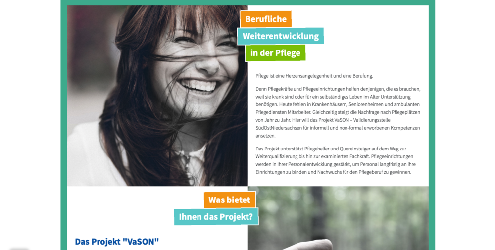 Screenshot einer Unterseite www.ich-pflege-gern.de