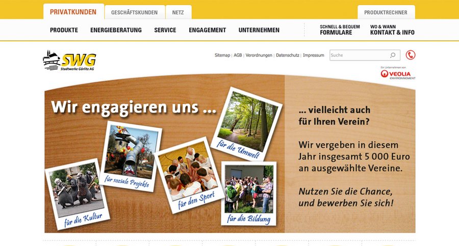 Screenshot der Stadtwerke Görlitz Homepage