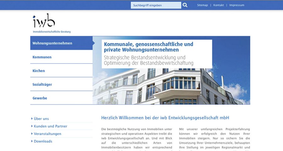Screenshot der relaunchten iwb Unternehmens-Website