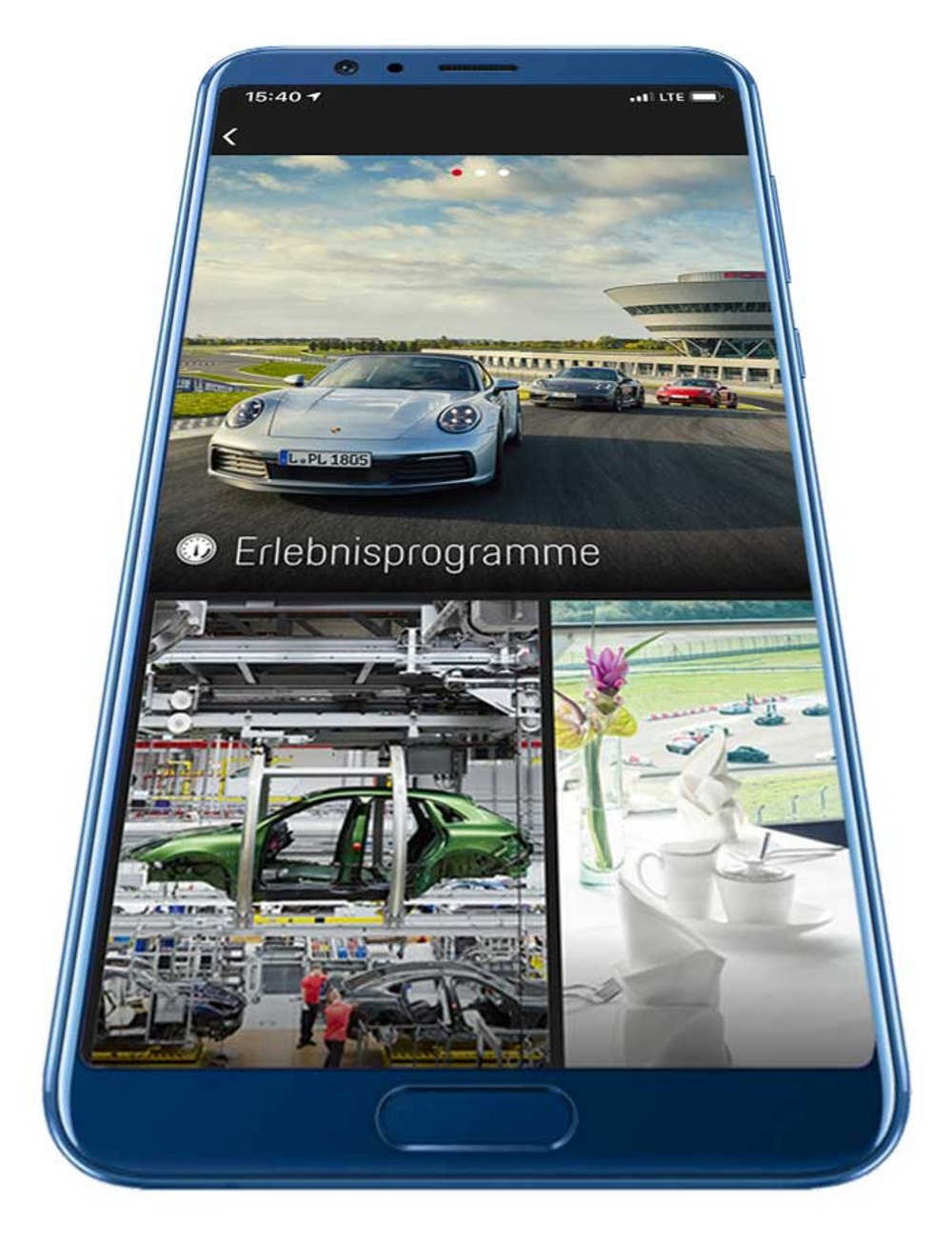 Smartphone mit Screen der Porsche-Leipzig-APP