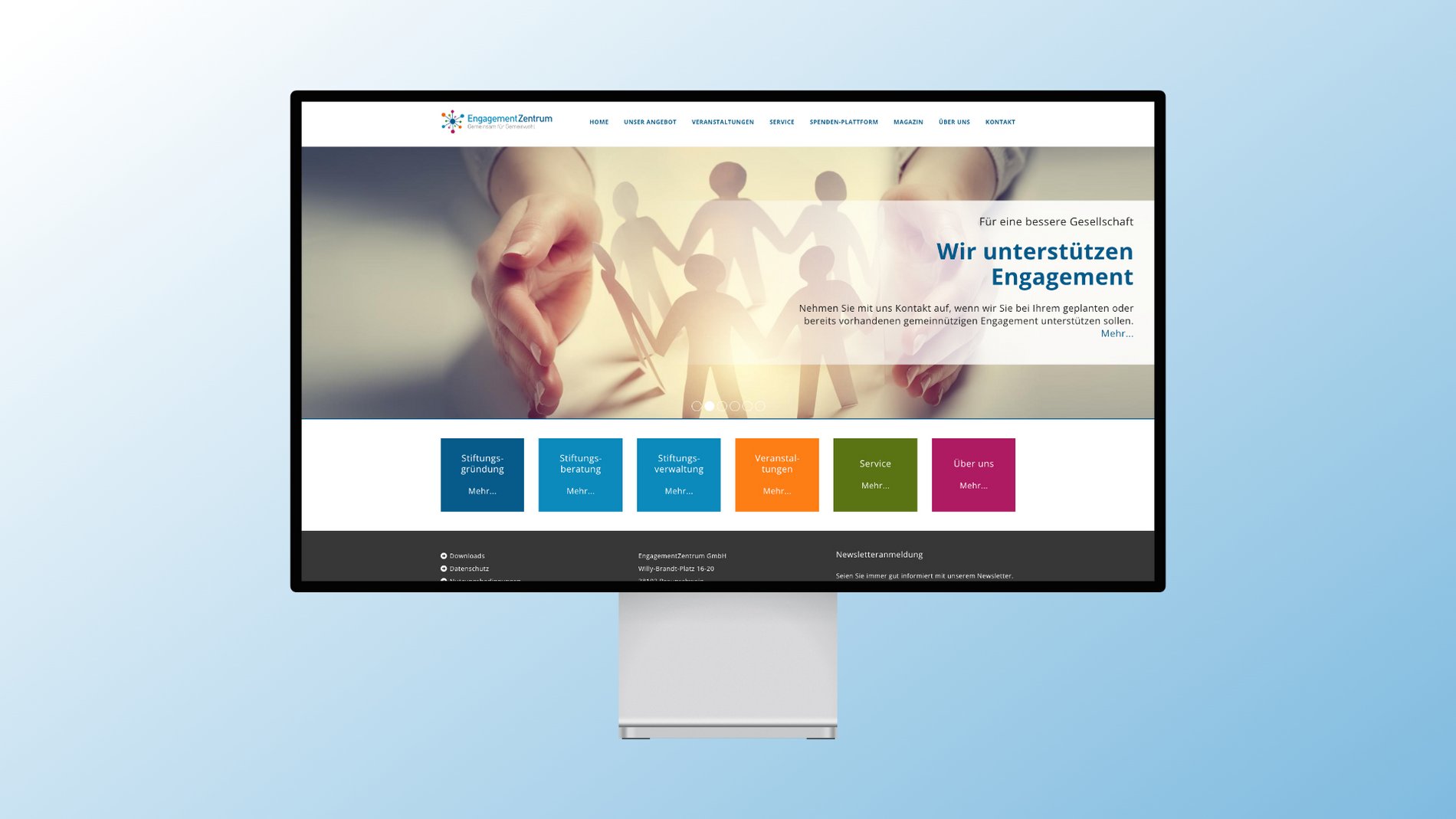 Screenshot der Startseite der Website des Engagementzentrums.