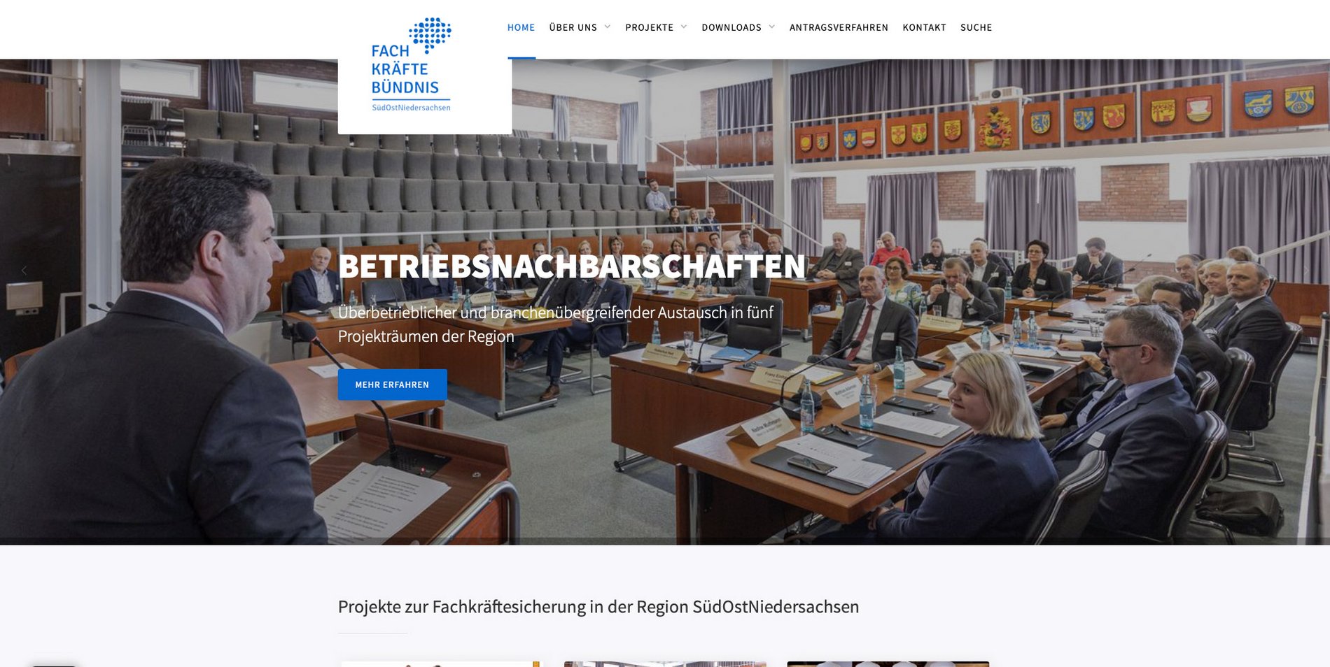 Screenshot der Startseite der Fachkräftebündnis SüdOstNiedersachsen Website.