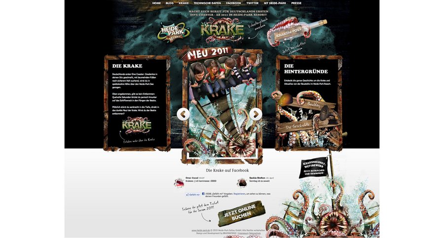 Screenshot von der Website des Heide Park für die neue Attraktion „Killerkrake“