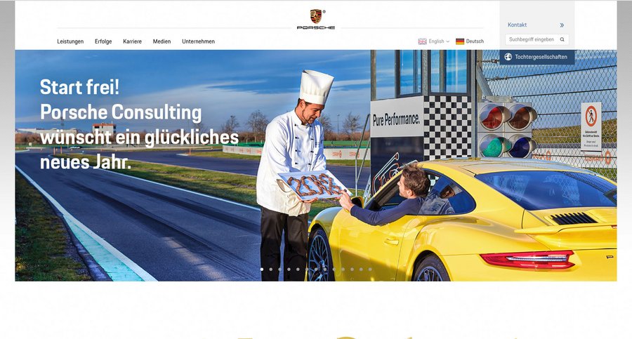 Screenshot der Startseite von Porsche Consulting
