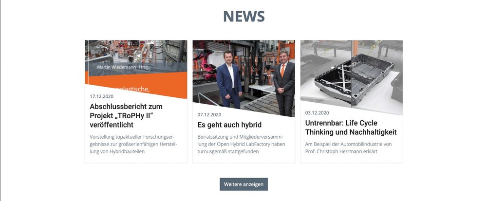 Screenshot der Newsseite der Open Hybrid LabFactory