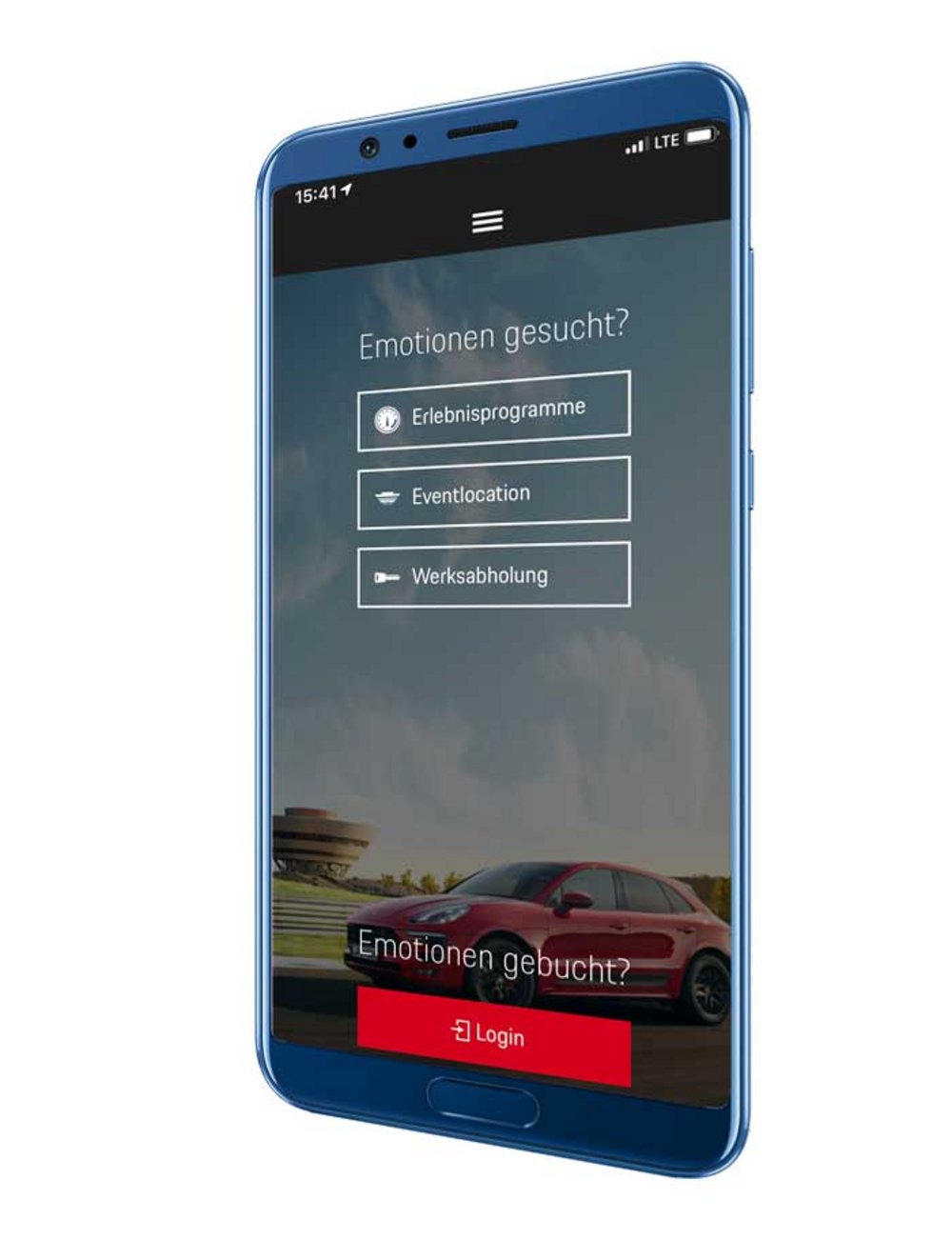 Smartphone mit Screen der Porsche-Leipzig-APP