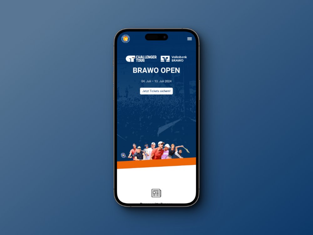 Ein Smartphone, auf dem die Website der Brawo Open 2024 angezeigt wird.