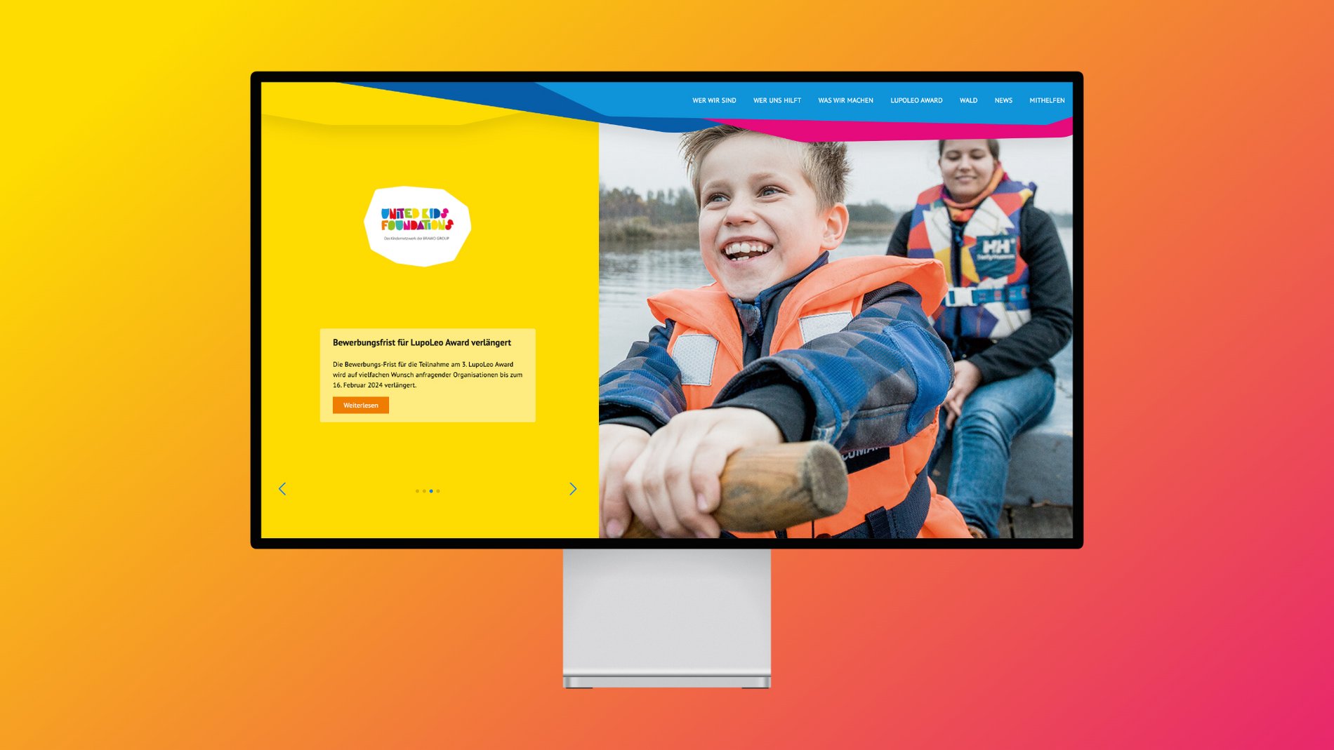 Screenshot der Startseite der United Kids Foundations Website.