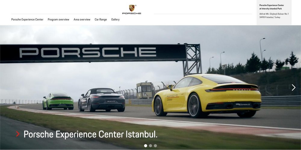Screenshot der Startseite im Porsche Experience Center