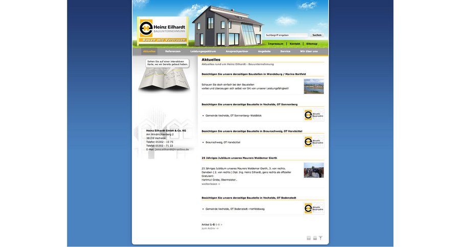 Screenshot der relaunchten Internetpräsenz vom Bauunternehmen Heinz Eilhardt
