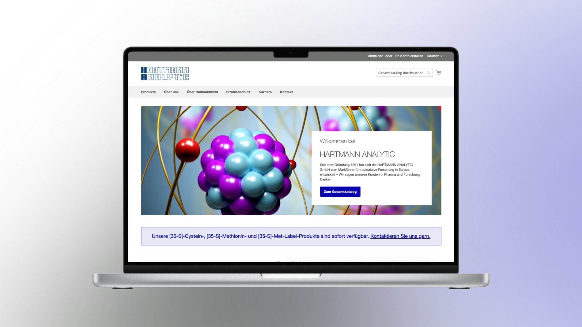 Screenshot der Startseite der Hartmann Analytic Website.
